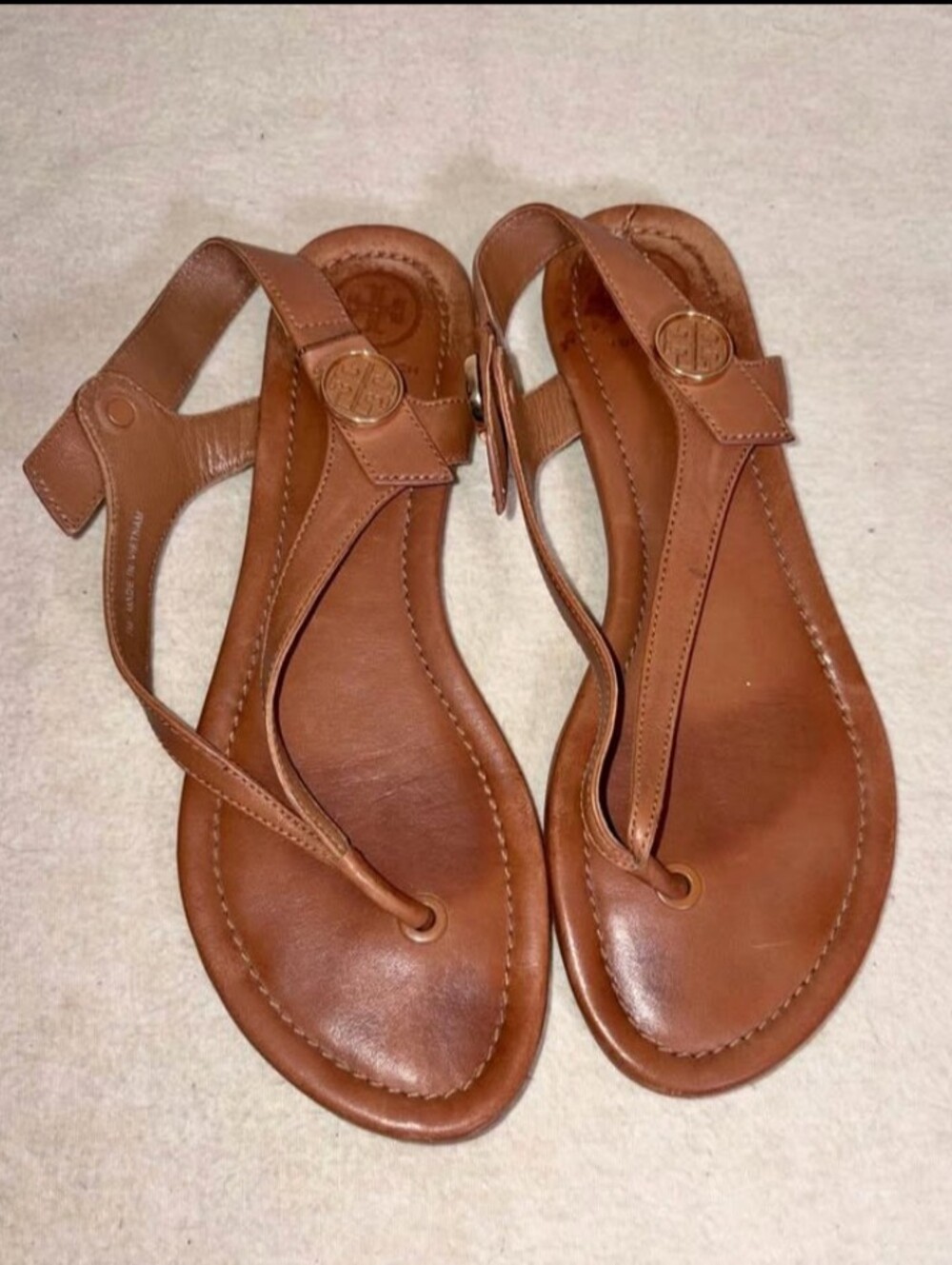 Tory Burch Tan Leather T-Strap Sandals